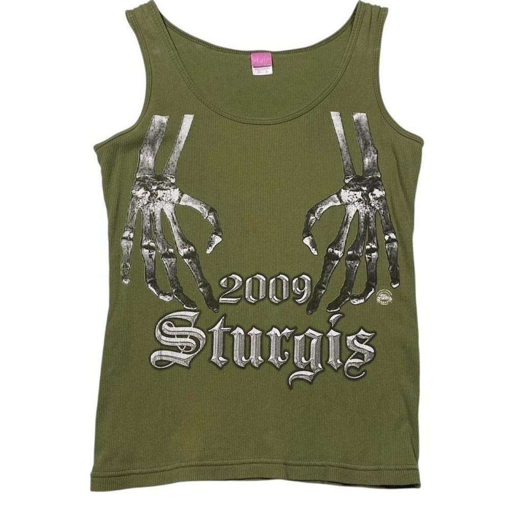 2009 Sturgis Tank Top Skeleton Grunge Green Ribbed